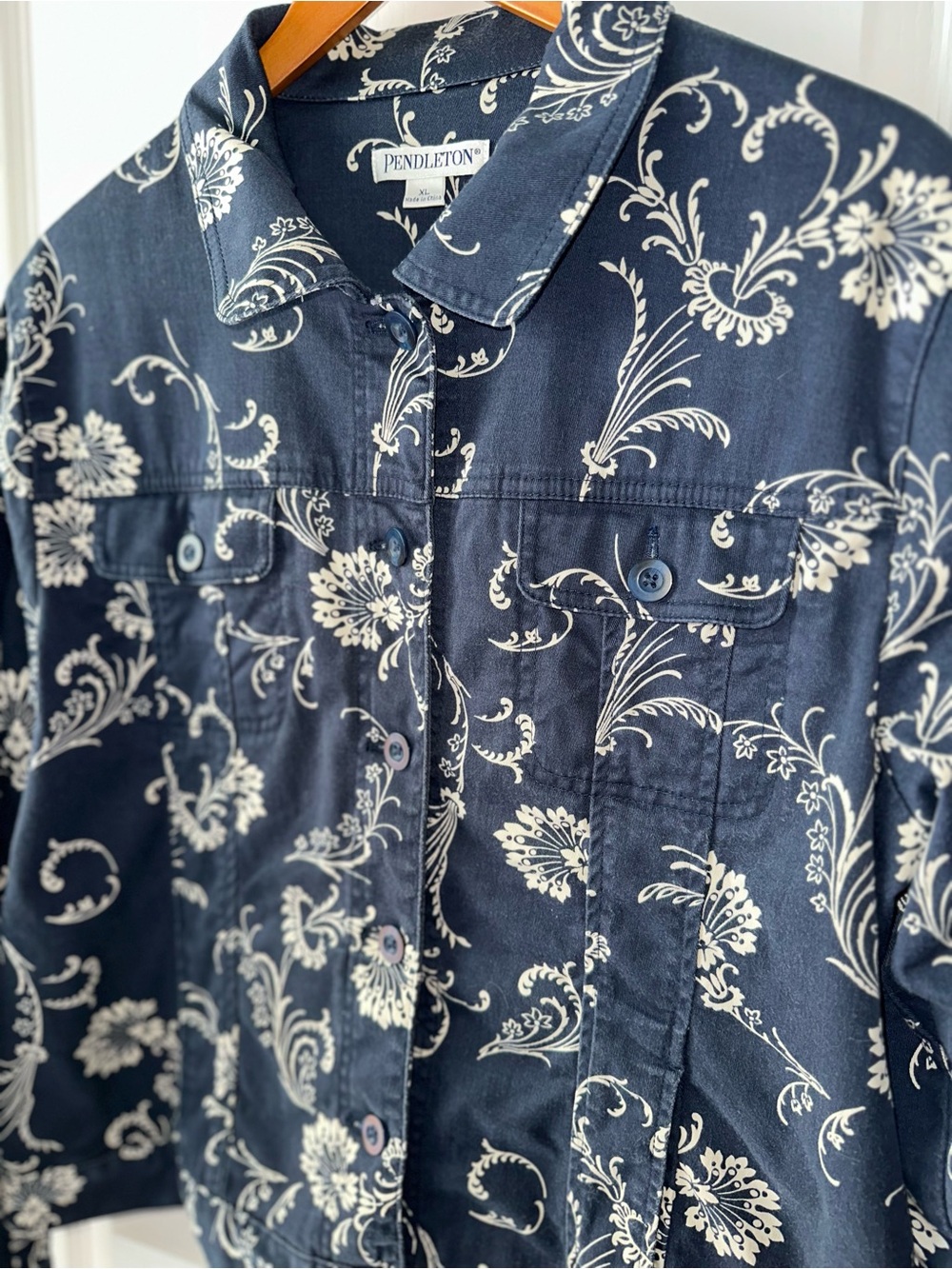 Pendleton Navy Floral Button-Front Trucker Shirt Jacket